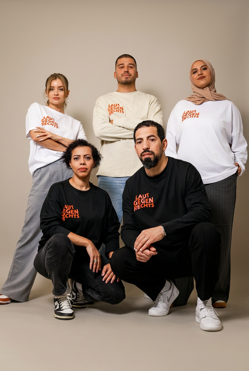 Gruppenfoto mit neutraler Farbgebung und nahtlosem Studiohintergrund