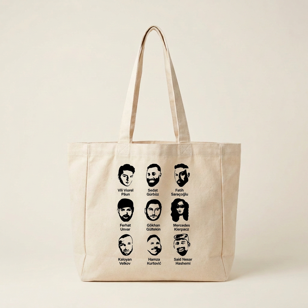 Rückseite der Tasche mit Porträts und Namen