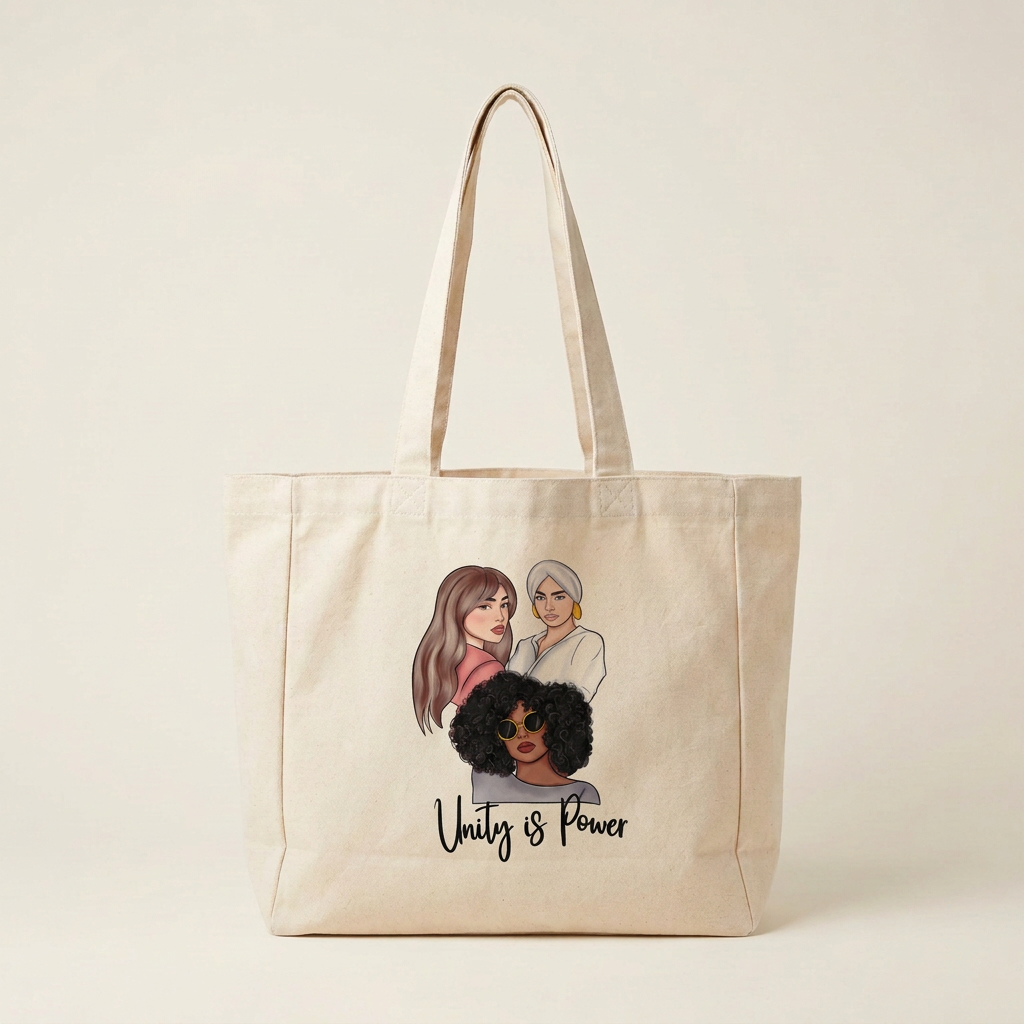 Tasche mit dem Motiv „Unity is Power“ im neutralen Studio-Look